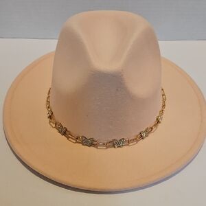 Elegant Peach Cowgirl Hat with Gold Chain Accent